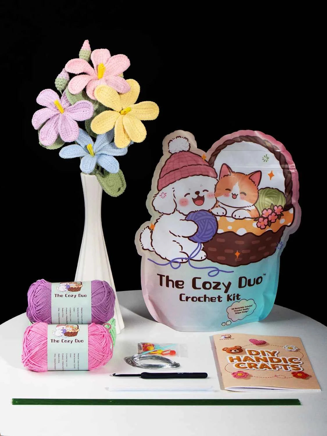 Vintage Tung Blossom Crochet Kit DIY May Snow Floral Craft Set with Yarn & Guide
