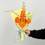 Warm Orange Cream Handmade Crochet Flower Bouquet, Eternal Knitted Floral Gift