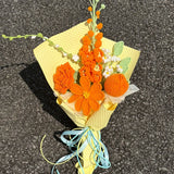 Warm Orange Cream Handmade Crochet Flower Bouquet, Eternal Knitted Floral Gift