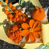 Warm Orange Cream Handmade Crochet Flower Bouquet, Eternal Knitted Floral Gift