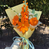 Warm Orange Cream Handmade Crochet Flower Bouquet, Eternal Knitted Floral Gift