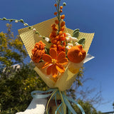 Warm Orange Cream Handmade Crochet Flower Bouquet, Eternal Knitted Floral Gift